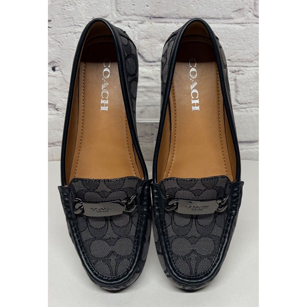 Coach Olive Loafers A01918 Womens 8.5 B Black Gray Monogram Signature Flats